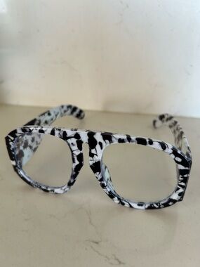 If You Dare Studios Black & White Marble Fashion Frames/ blue tint lenses
